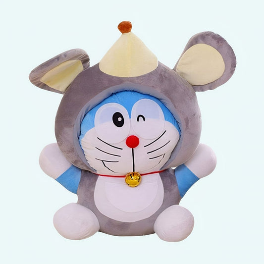 Doraemon Knuffel Verkleed Als Muis Met Blauwe Jurk En Doraemon Badge De Knuffel