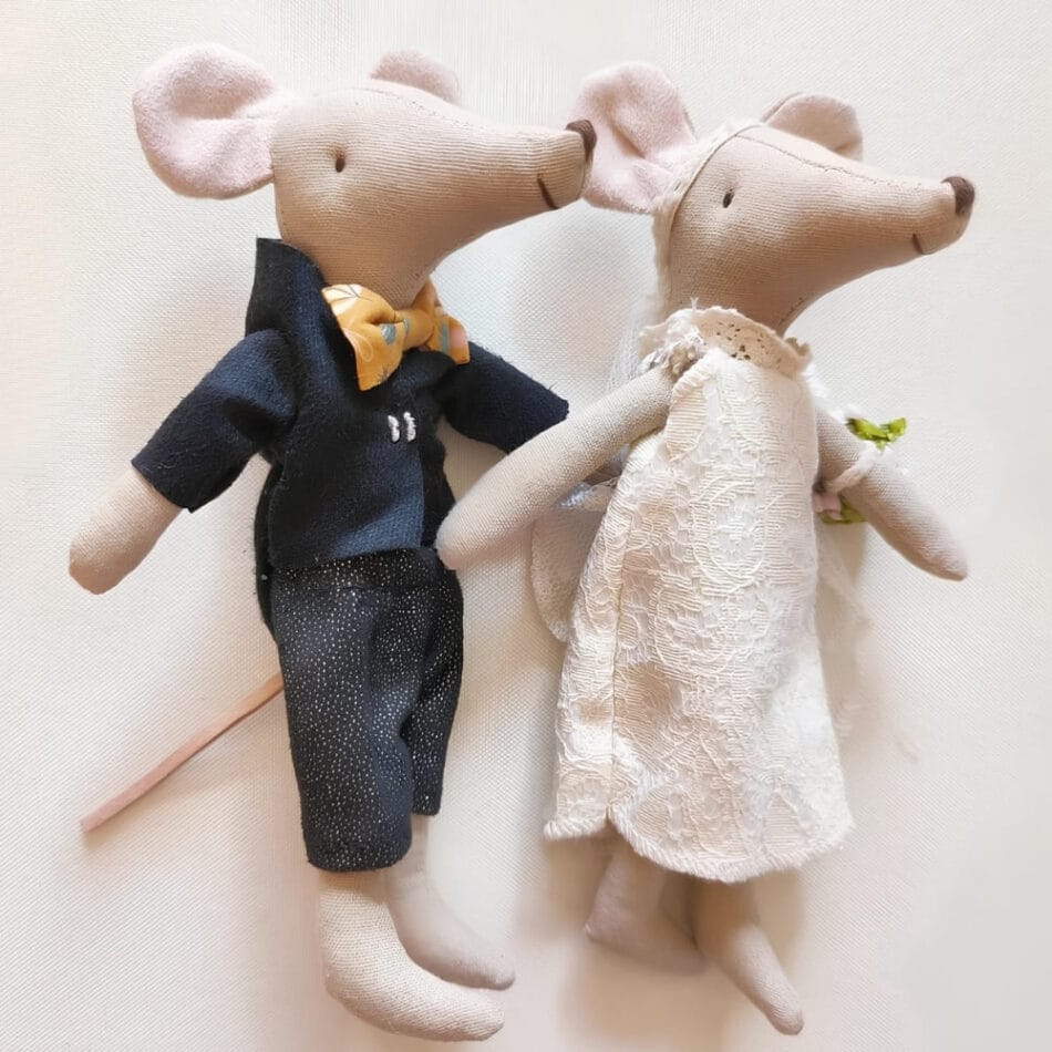 Duo Knuffel Muisjes Getrouwd Zachte Vulling 15 cm Hoog De Knuffel