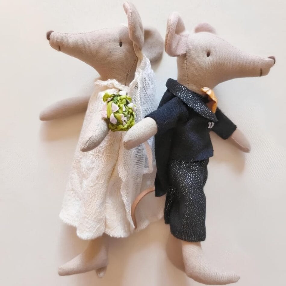 Duo Knuffel Muisjes Getrouwd Zachte Vulling 15 cm Hoog De Knuffel