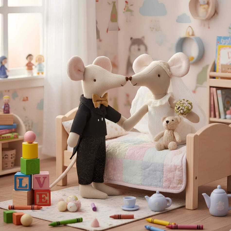 Duo Knuffel Muisjes Getrouwd Zachte Vulling 15 cm Hoog De Knuffel