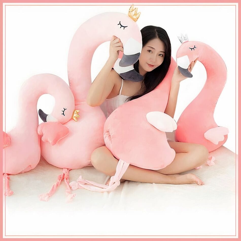 Flamant Knuffel Kussen Roze Clair Met Kroon De Knuffel