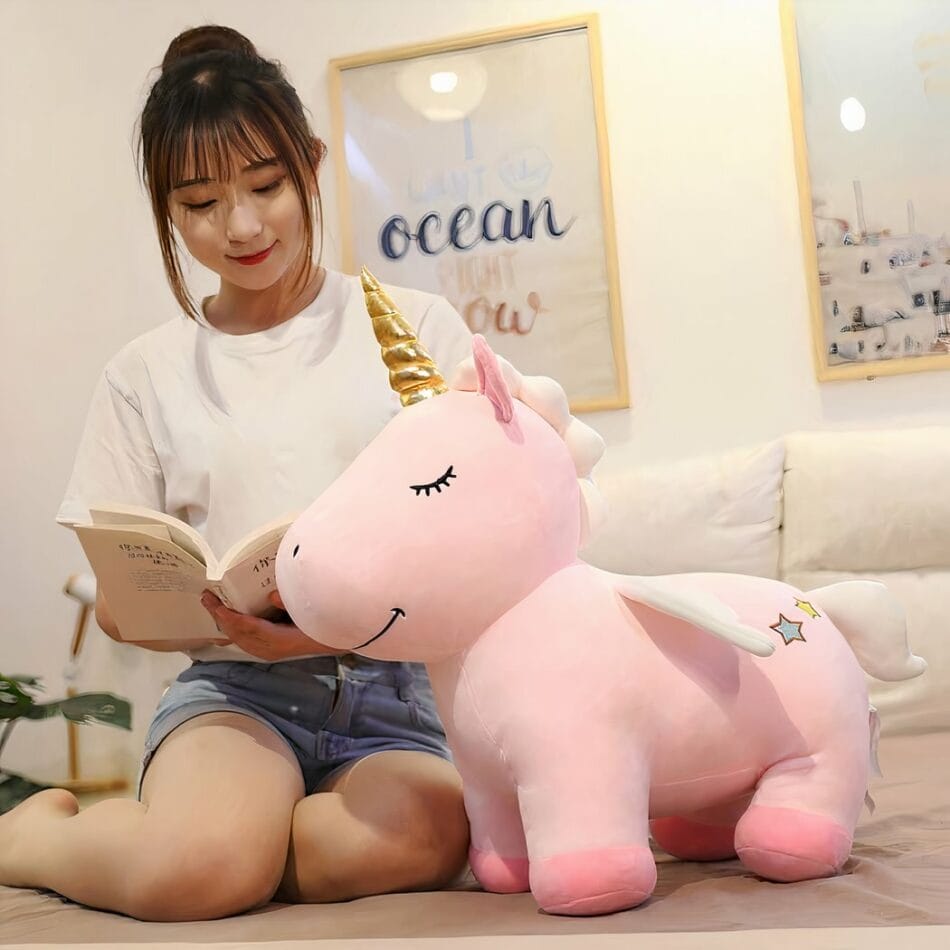 Fluweelzachte Eenhoorn Knuffel Roze 45 Cm Met Gouden Hoorn De Knuffel