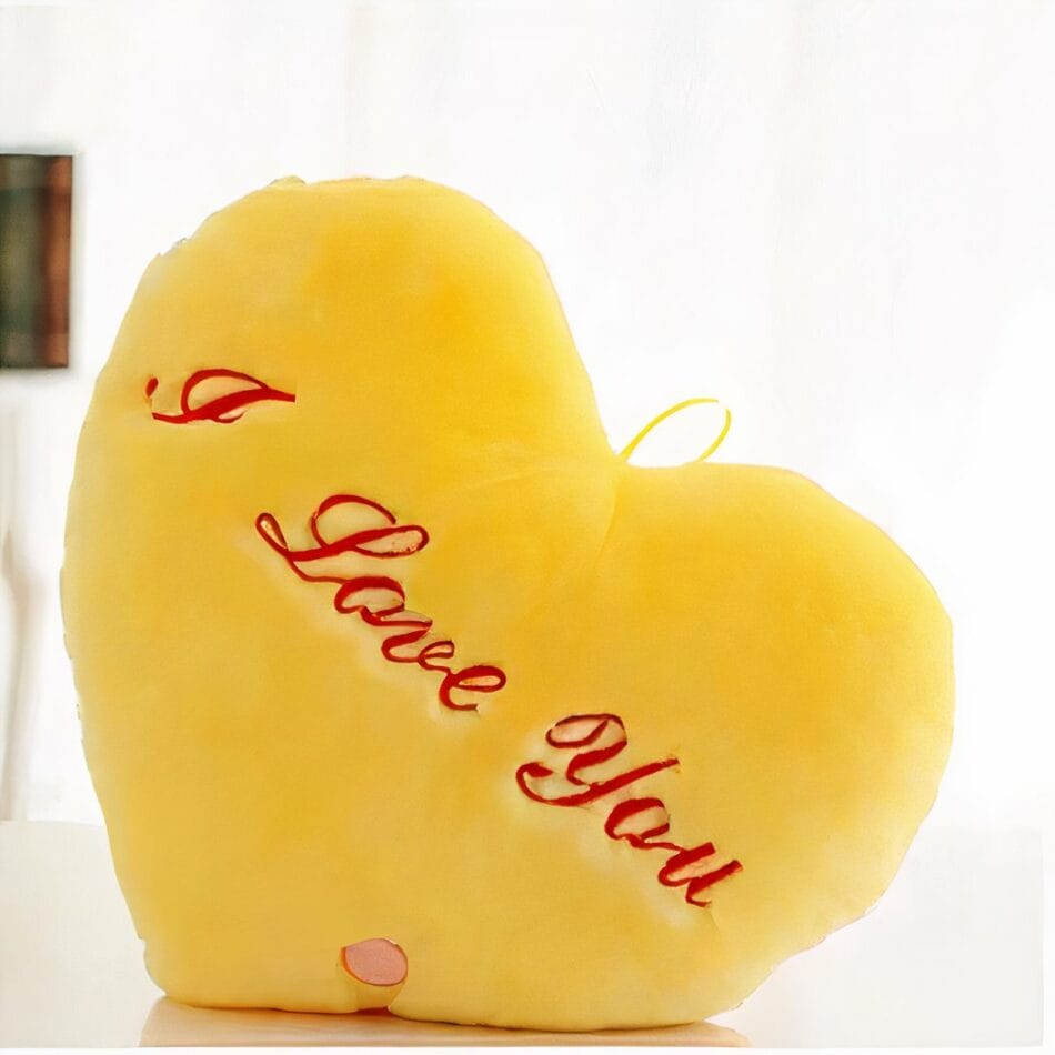 Geel Hartvormige Knuffel Met Je t’aime Tekst I Love You Valentijn De Knuffel