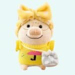 Geel Knuffelvarken met Hoodie en Grijs Broekje De Knuffel