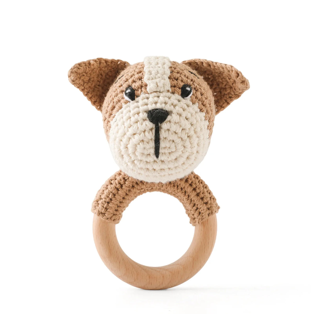 Gehaakte Dieren Rammelaar | Babyknuffel met Houten Ring, 13 Dieren De Knuffel Hond