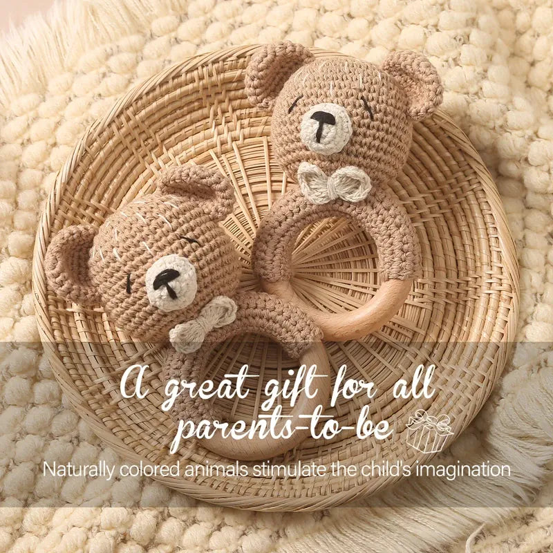 Gehaakte Dieren Rammelaar | Babyknuffel met Houten Ring, 13 Dieren De Knuffel