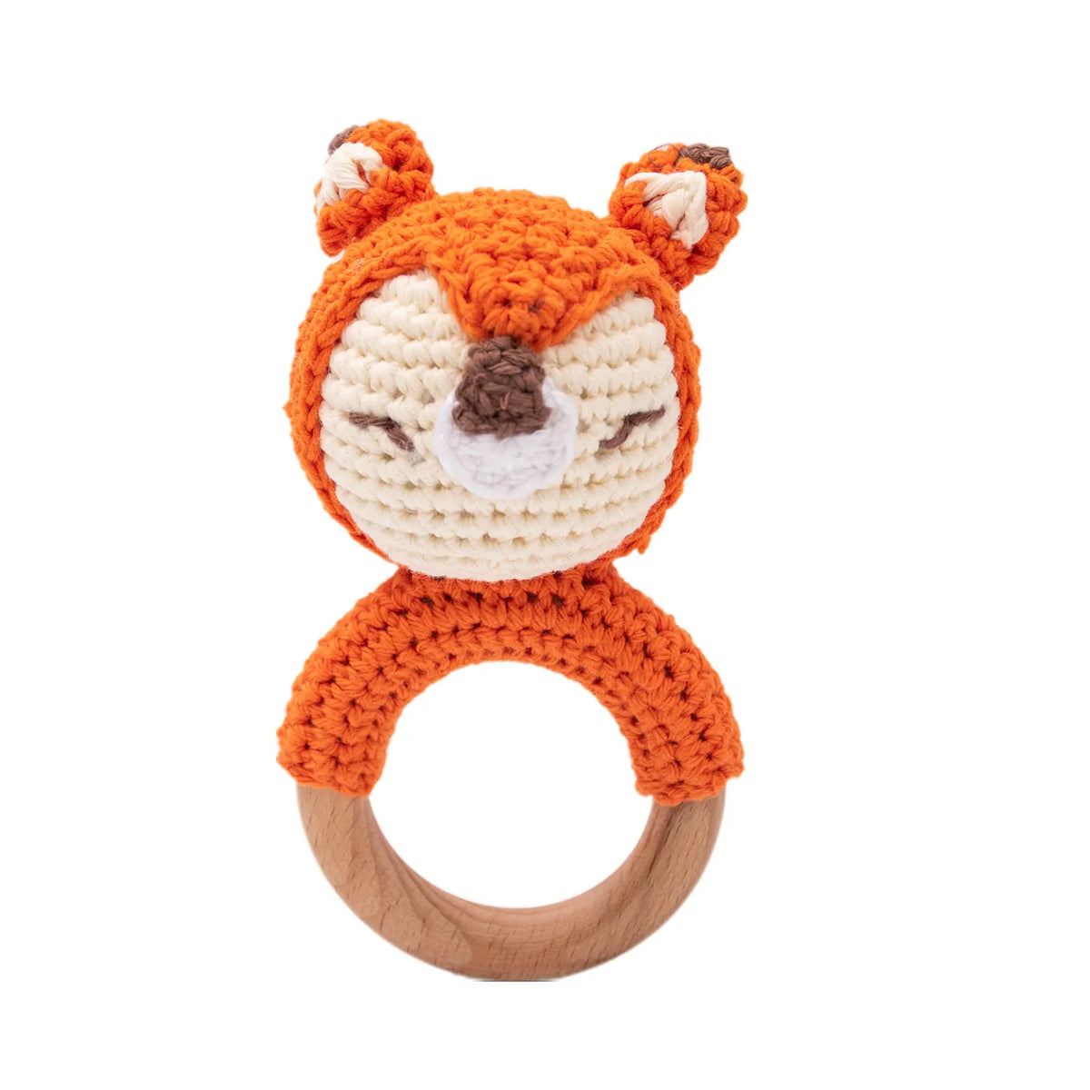 Gehaakte Dieren Rammelaar | Babyknuffel met Houten Ring, 13 Dieren De Knuffel Vos