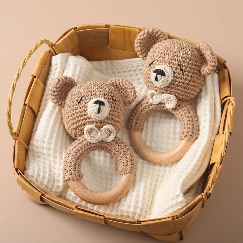 Gehaakte Dieren Rammelaar | Babyknuffel met Houten Ring, 13 Dieren De Knuffel