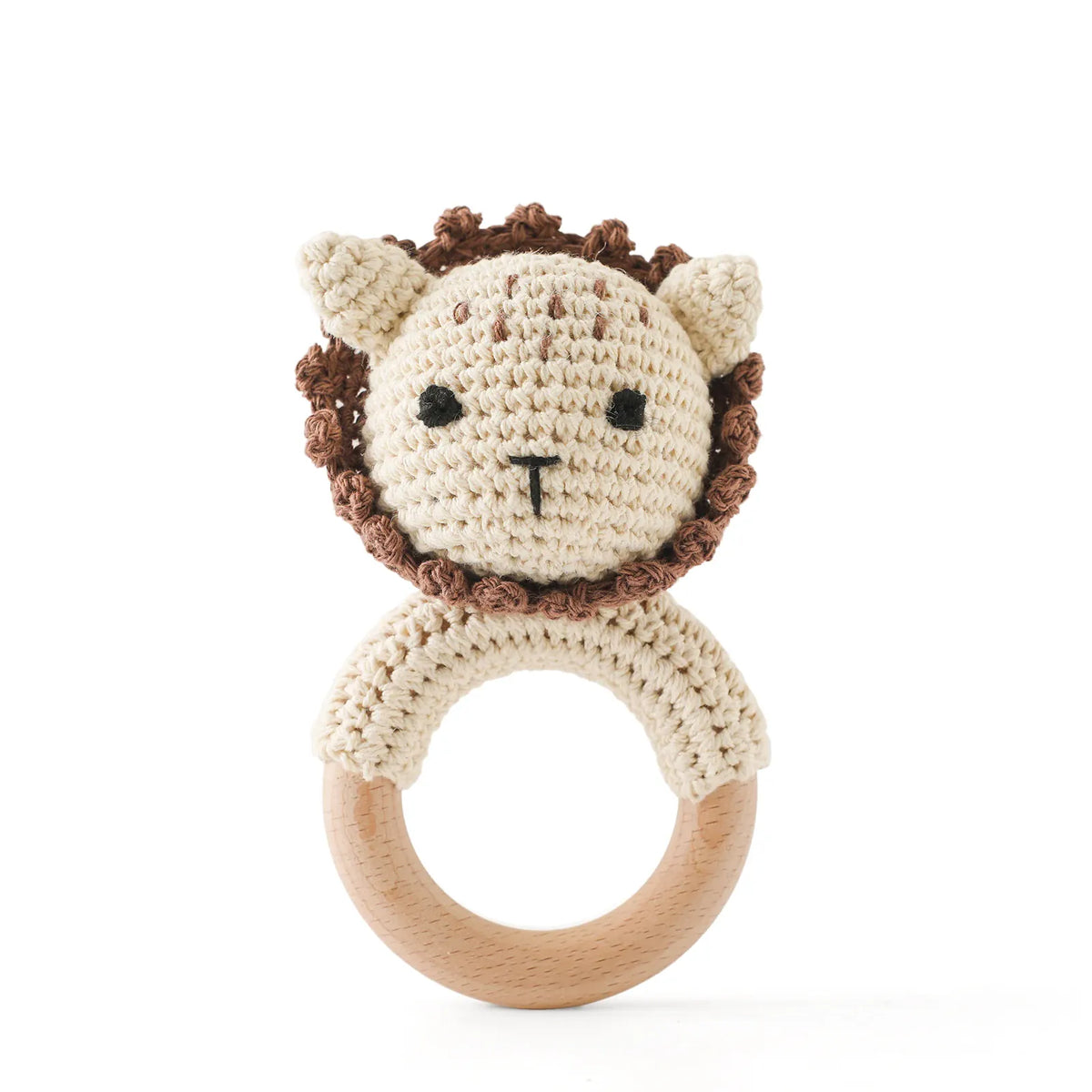 Gehaakte Dieren Rammelaar | Babyknuffel met Houten Ring, 13 Dieren De Knuffel Leeuw 2