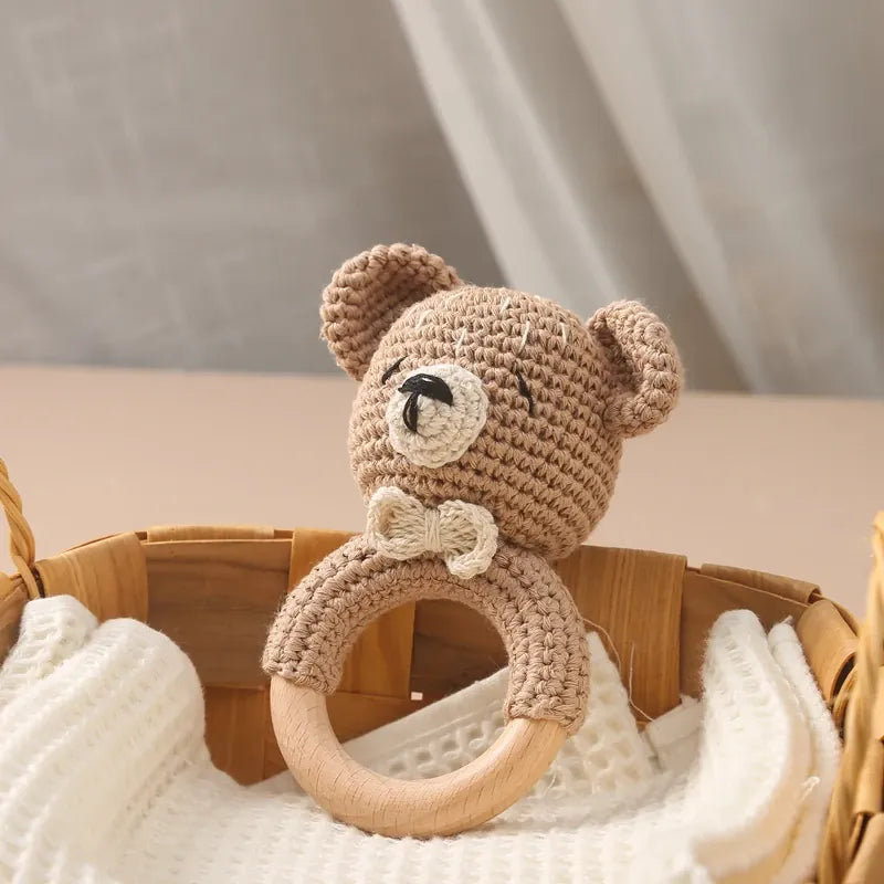 Gehaakte Dieren Rammelaar | Babyknuffel met Houten Ring, 13 Dieren De Knuffel