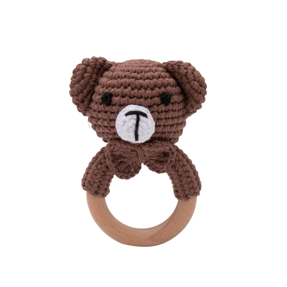 Gehaakte Dieren Rammelaar | Babyknuffel met Houten Ring, 13 Dieren De Knuffel Beer