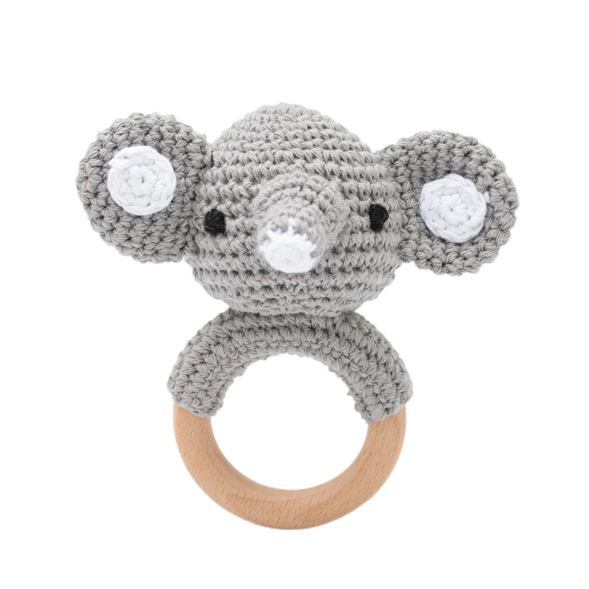 Gehaakte Dieren Rammelaar | Babyknuffel met Houten Ring, 13 Dieren De Knuffel Olifant