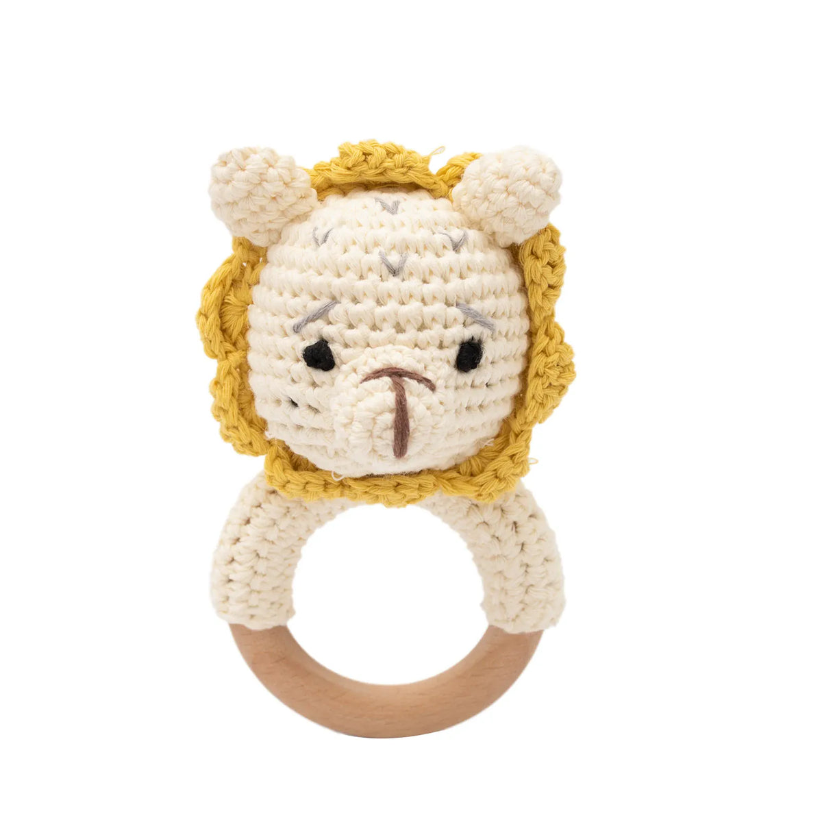 Gehaakte Dieren Rammelaar | Babyknuffel met Houten Ring, 13 Dieren De Knuffel Leeuw