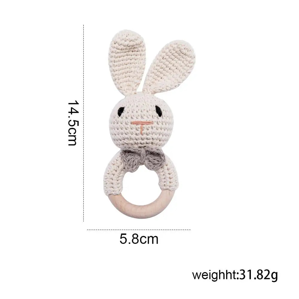 Gehaakte Dieren Rammelaar | Babyknuffel met Houten Ring, 13 Dieren De Knuffel Konijn