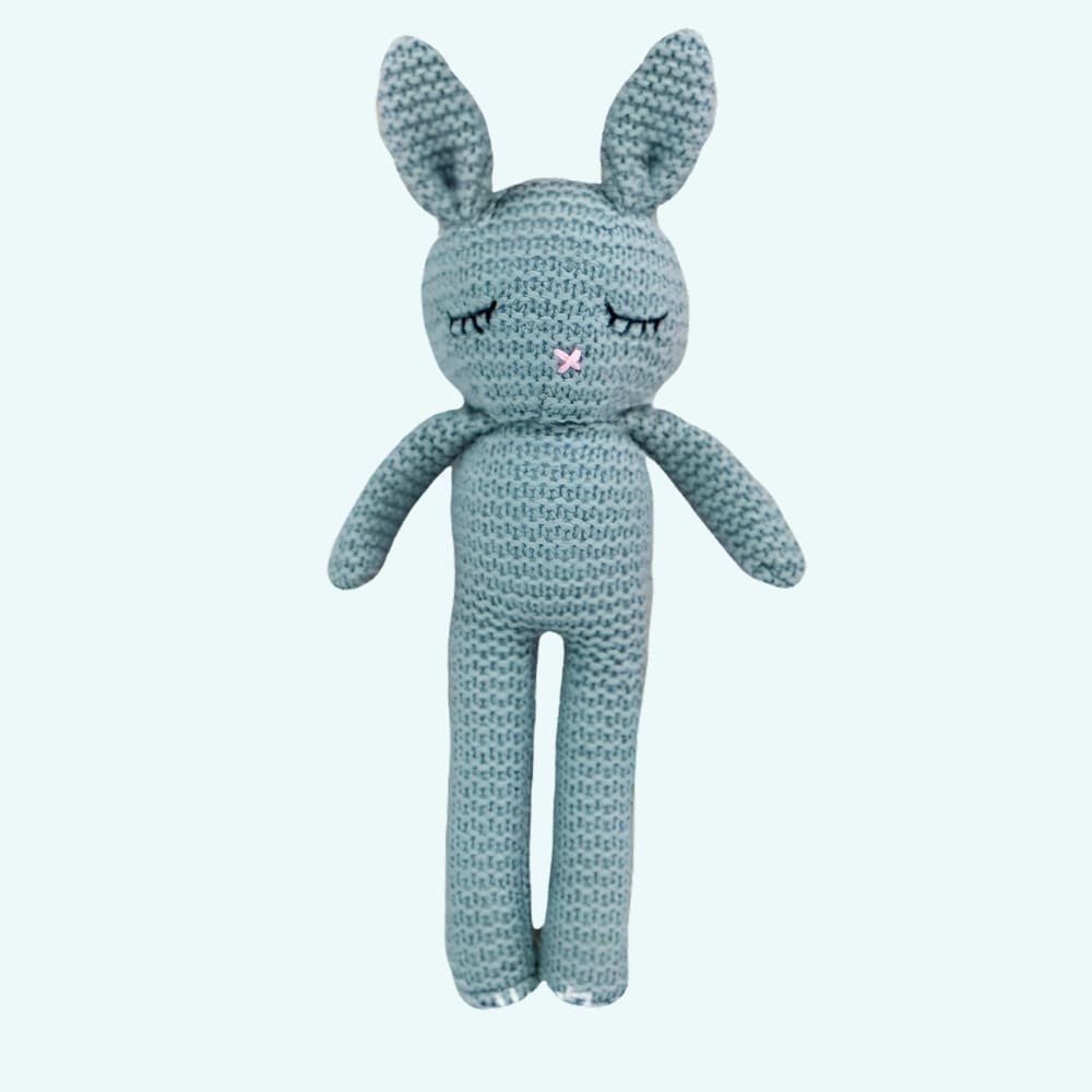 Gehaakte Konijnknuffel Katoen Hypoallergeen Voor Pasgeborenen De Knuffel blauw