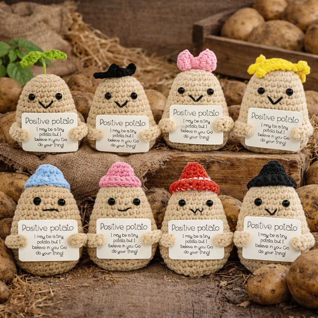 Gehaakte Positieve Aardappel | Mini Knuffel met Kaartje, 9 Modellen De Knuffel