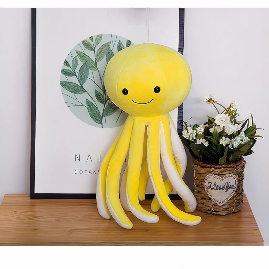 Gele Inktvis Knuffel Octopus, 30 cm, Zachte Vacht, Kindvriendelijk De Knuffel