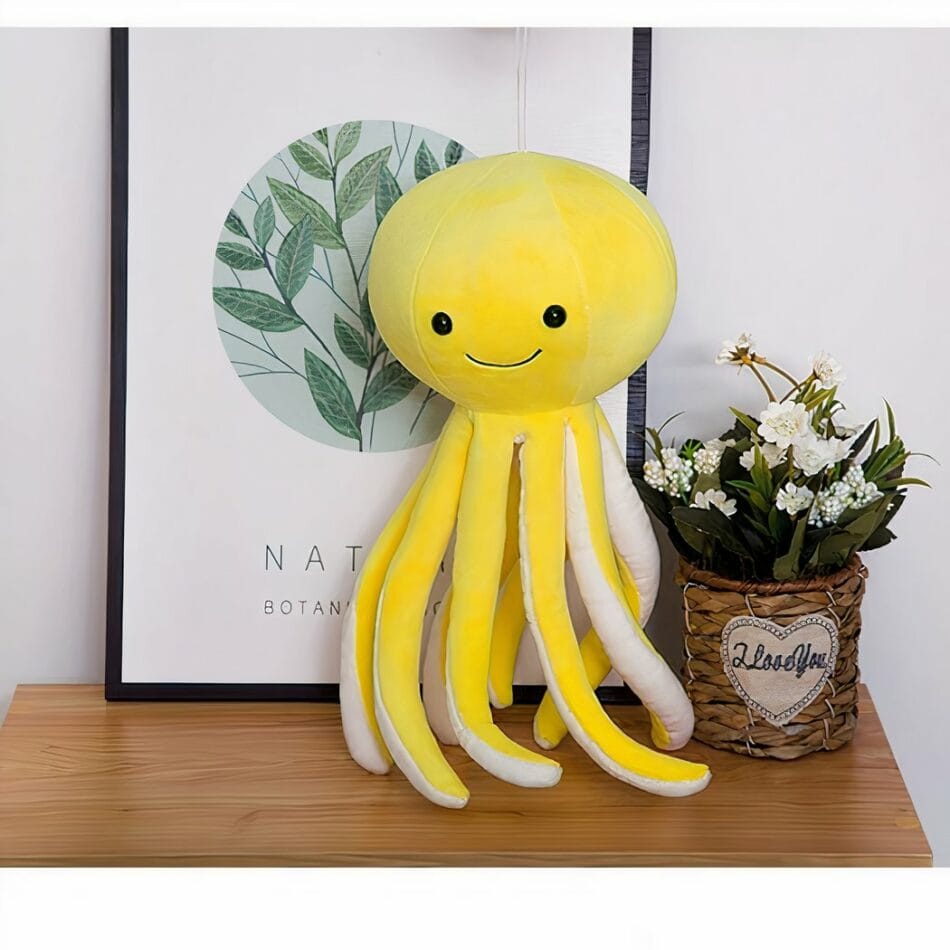 Gele Inktvis Knuffel Octopus, 30 cm, Zachte Vacht, Kindvriendelijk De Knuffel