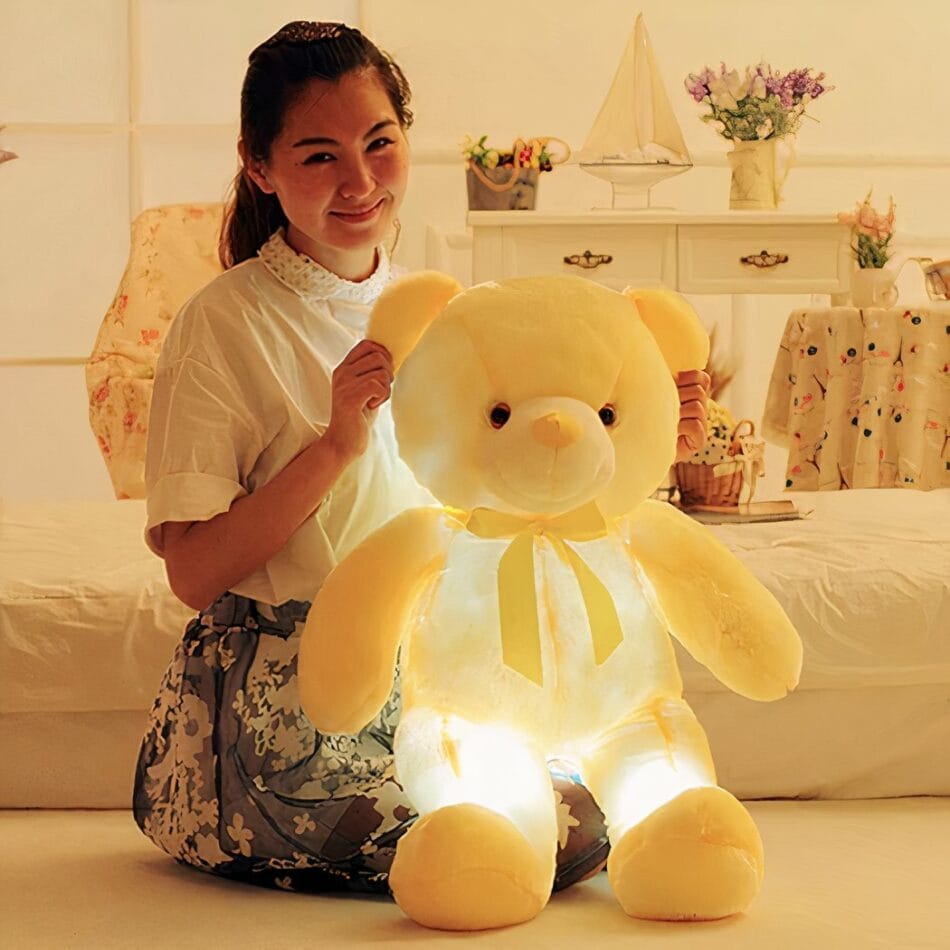 Gele Knuffel Beer Kussen met LED Verlichting De Knuffel