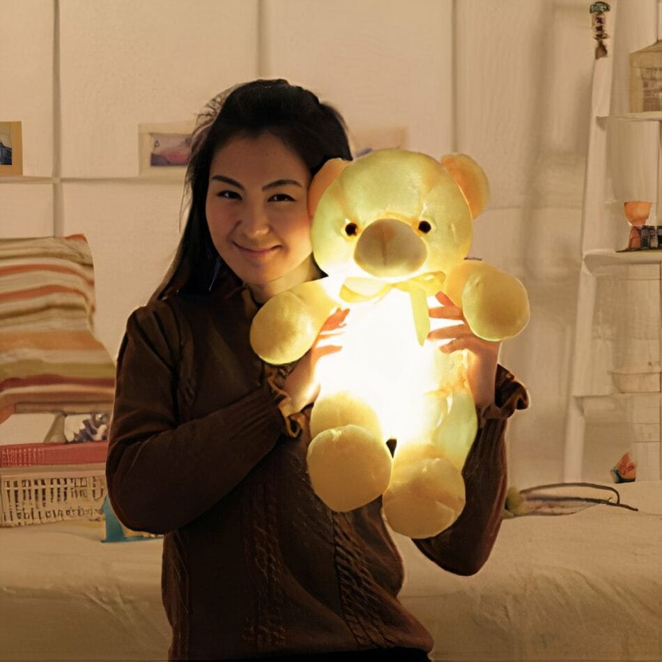 Gele Knuffel Beer Kussen met LED Verlichting De Knuffel