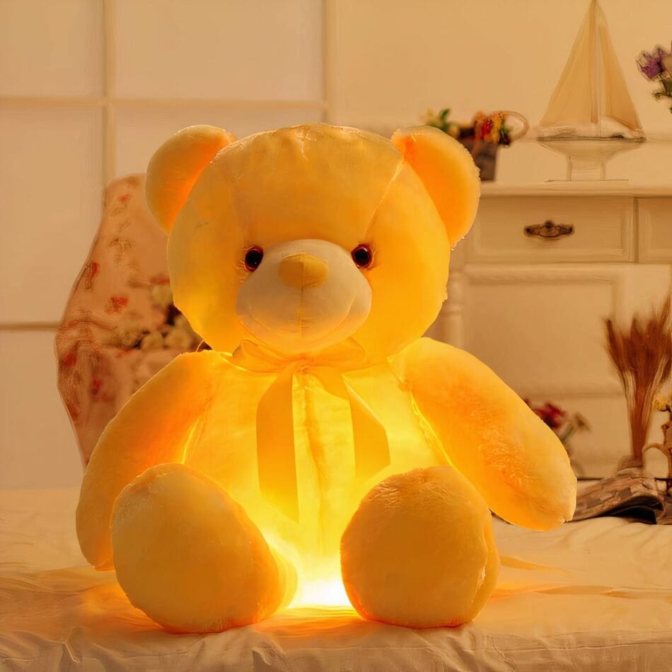 Gele Knuffel Beer Kussen met LED Verlichting De Knuffel