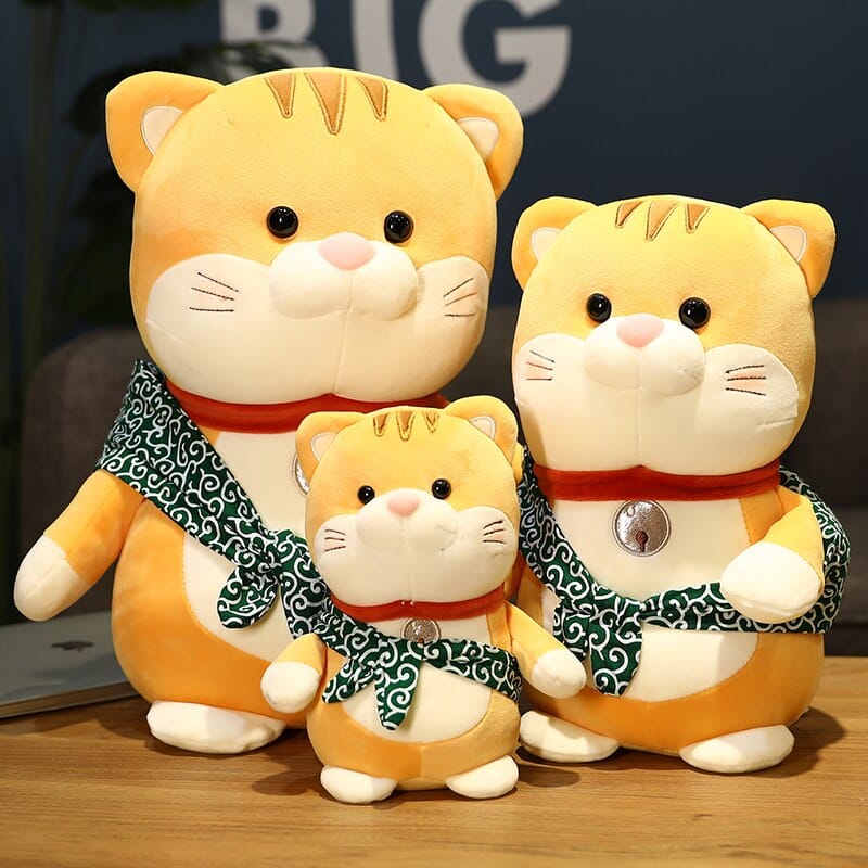Gele Knuffelkat Met Sjaal En Zijdeachtige Vacht De Knuffel