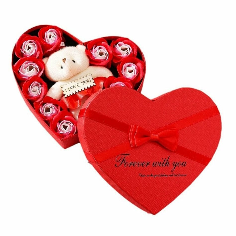 Geschenkset Hart en Savon met Pluchen Beer De Knuffel