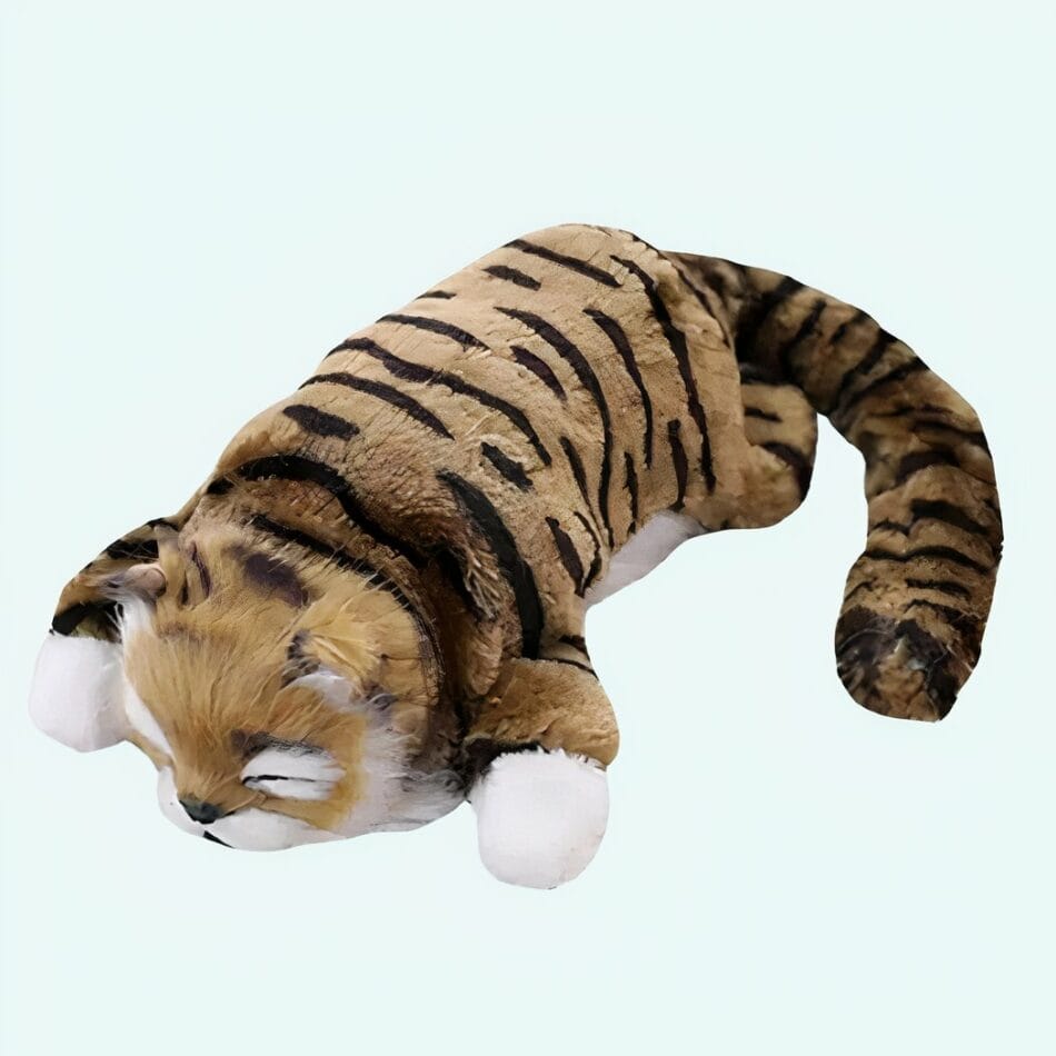Gestreepte Bruine Knuffelkat Zachte Zijde Textuur Compact De Knuffel