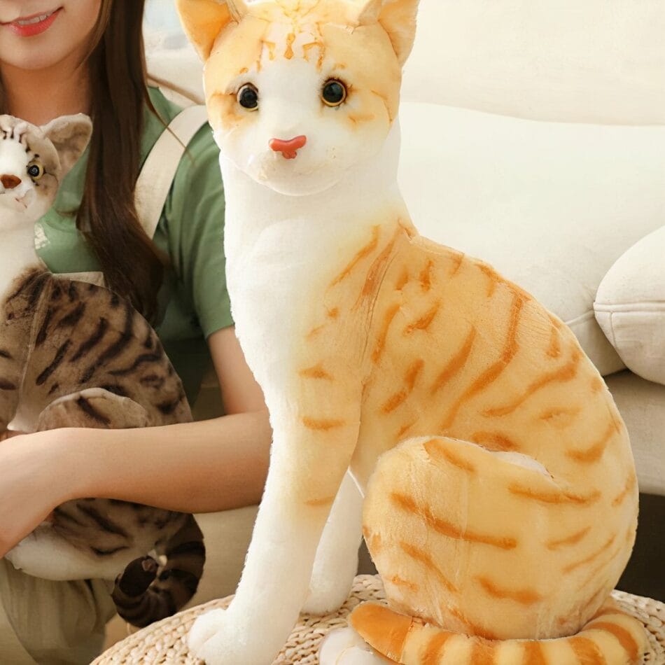Gestreepte Oranje Knuffelkat Met Zachte Textuur De Knuffel