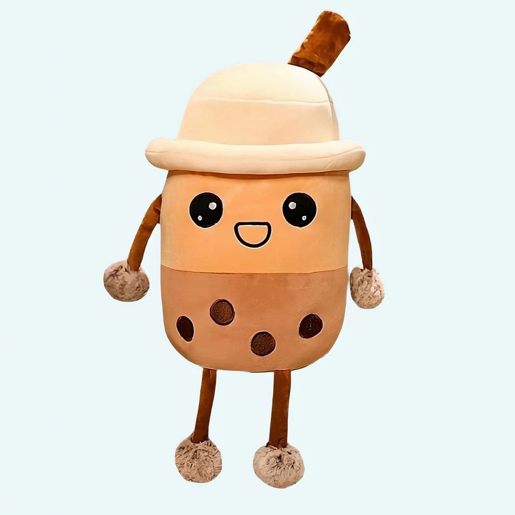 Glimlachende Bubble Tea Boba Knuffel Beige en Wit De Knuffel 100cm
