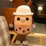 Glimlachende Bubble Tea Boba Knuffel Beige en Wit De Knuffel