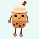 Glimlachende Bubble Tea Boba Knuffel Beige en Wit De Knuffel