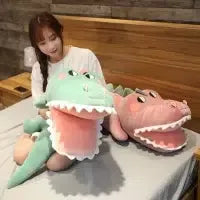 Grappige Groene Knuffel Krokodil Met Roze Mond En Witte Tanden De Knuffel