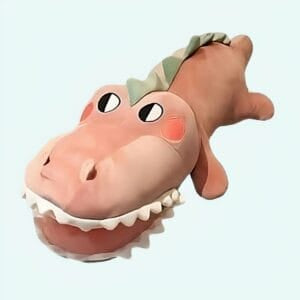 Grappige Groene Knuffel Krokodil Met Roze Mond En Witte Tanden De Knuffel