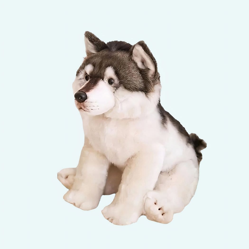 Grijs en Wit Knuffelwolf met Zachte Donsige Vacht Schattig De Knuffel