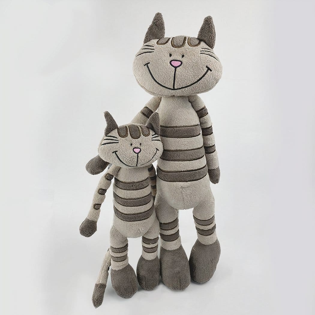 Grijze Gestreepte Knuffelkatje Pluche 33 cm En 45 cm De Knuffel 33-cm