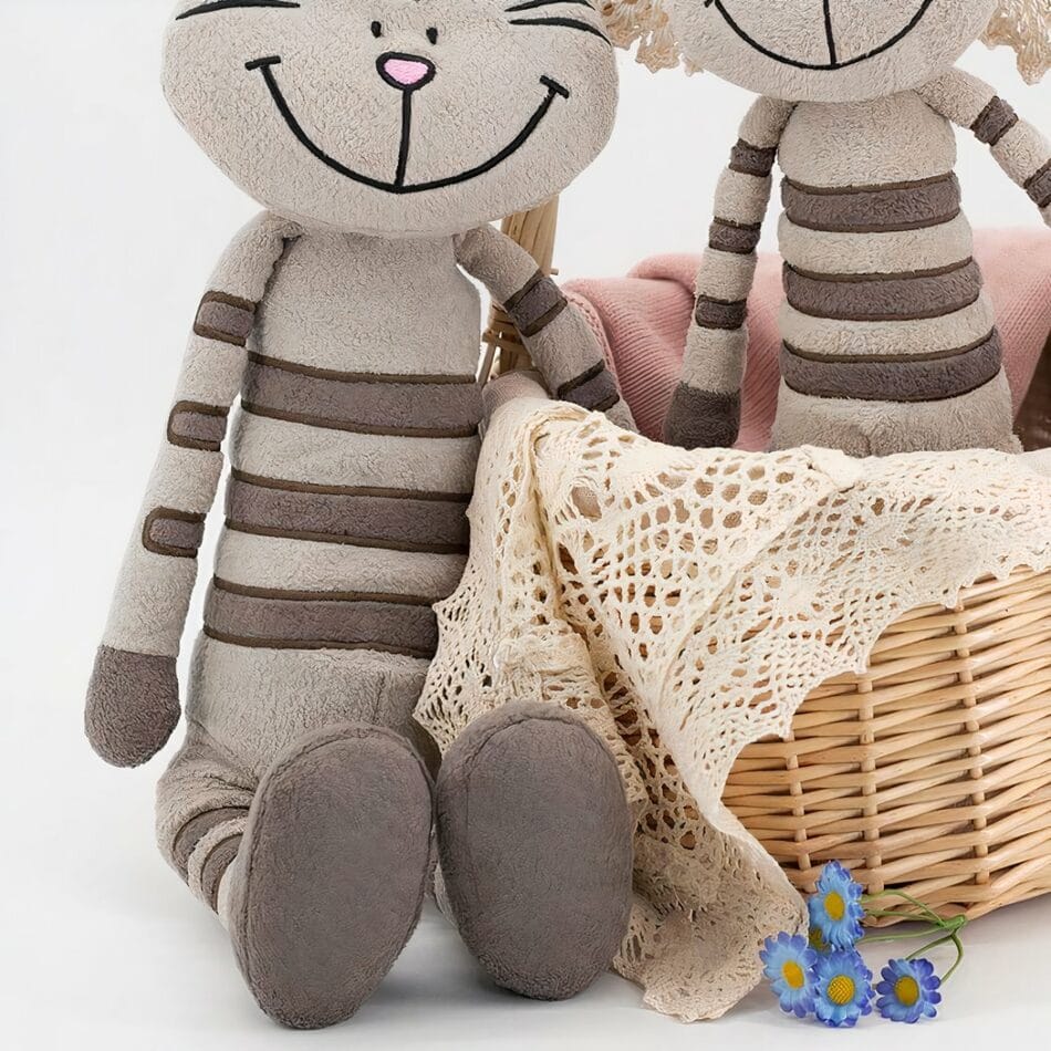 Grijze Gestreepte Knuffelkatje Pluche 33 cm En 45 cm De Knuffel