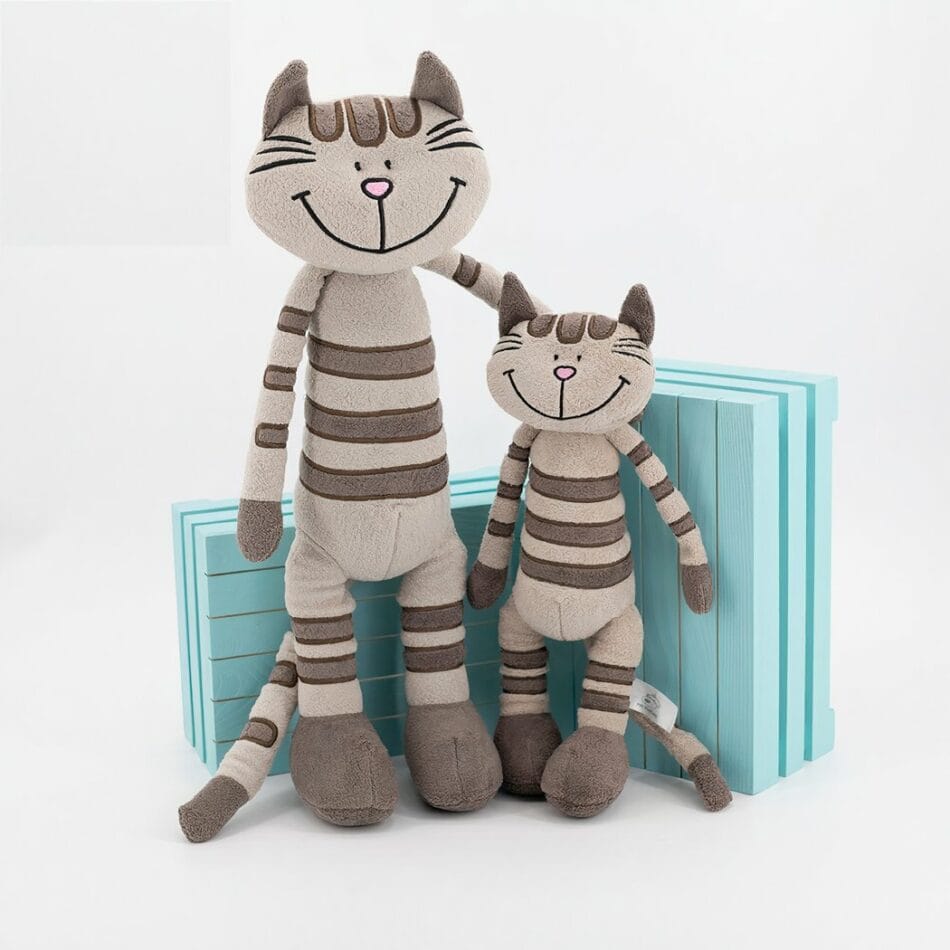 Grijze Gestreepte Knuffelkatje Pluche 33 cm En 45 cm De Knuffel
