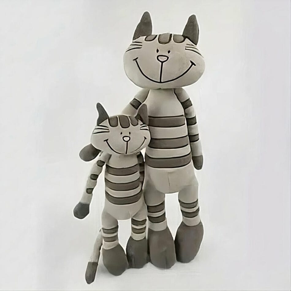 Grijze Gestreepte Knuffelkatje Pluche 33 cm En 45 cm De Knuffel