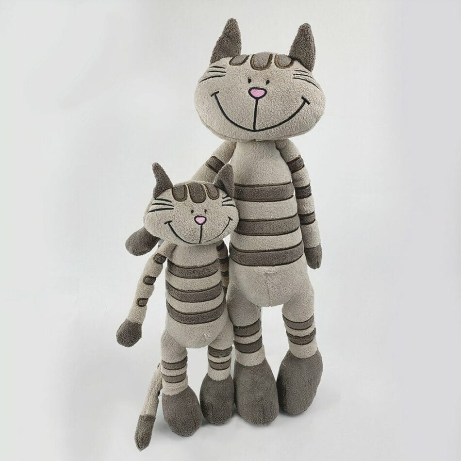 Grijze Gestreepte Knuffelkatje Pluche 33 cm En 45 cm De Knuffel