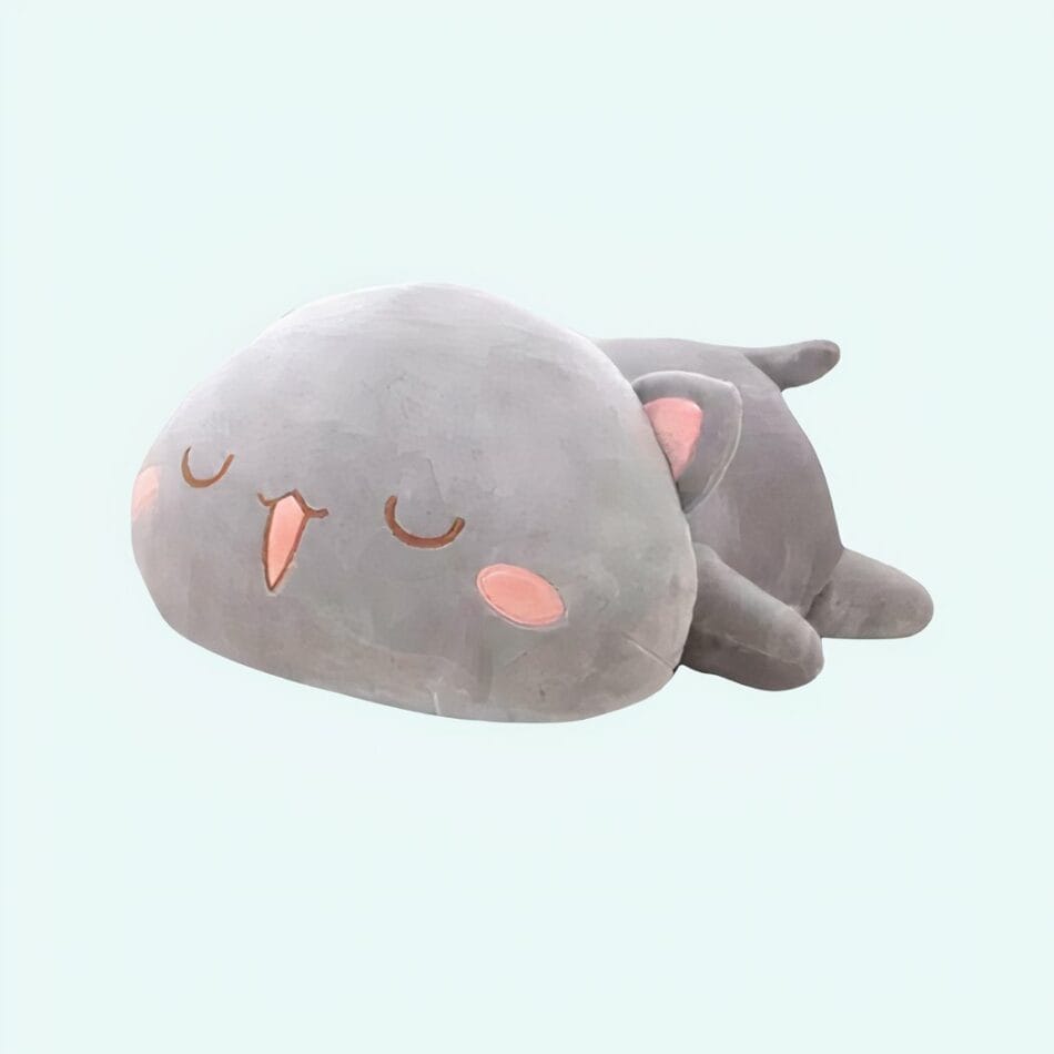 Grijze Kawaii Knuffelkat Slapend Met Zachte Vacht De Knuffel