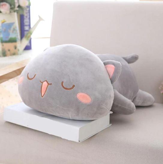 Grijze Kawaii Knuffelkat Slapend Met Zachte Vacht De Knuffel