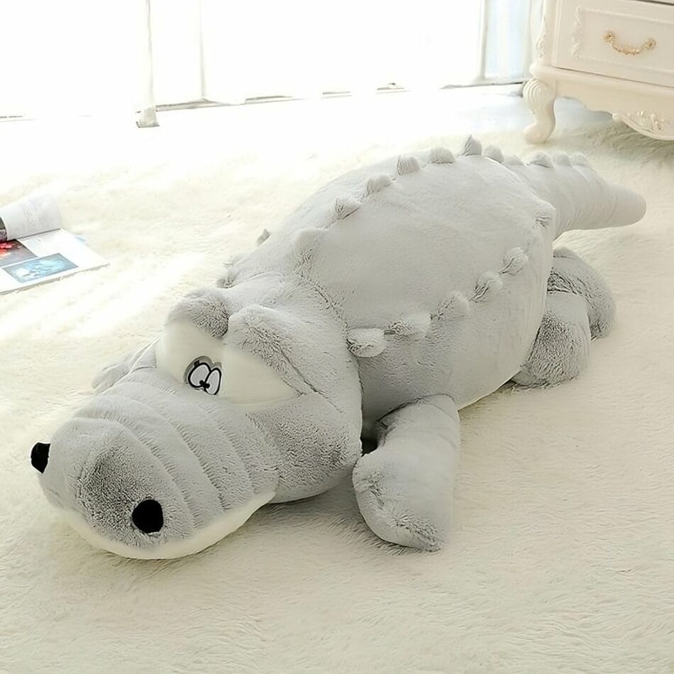 Grijze Knuffel Krokodil Kussen Pluche Zachtkussen De Knuffel