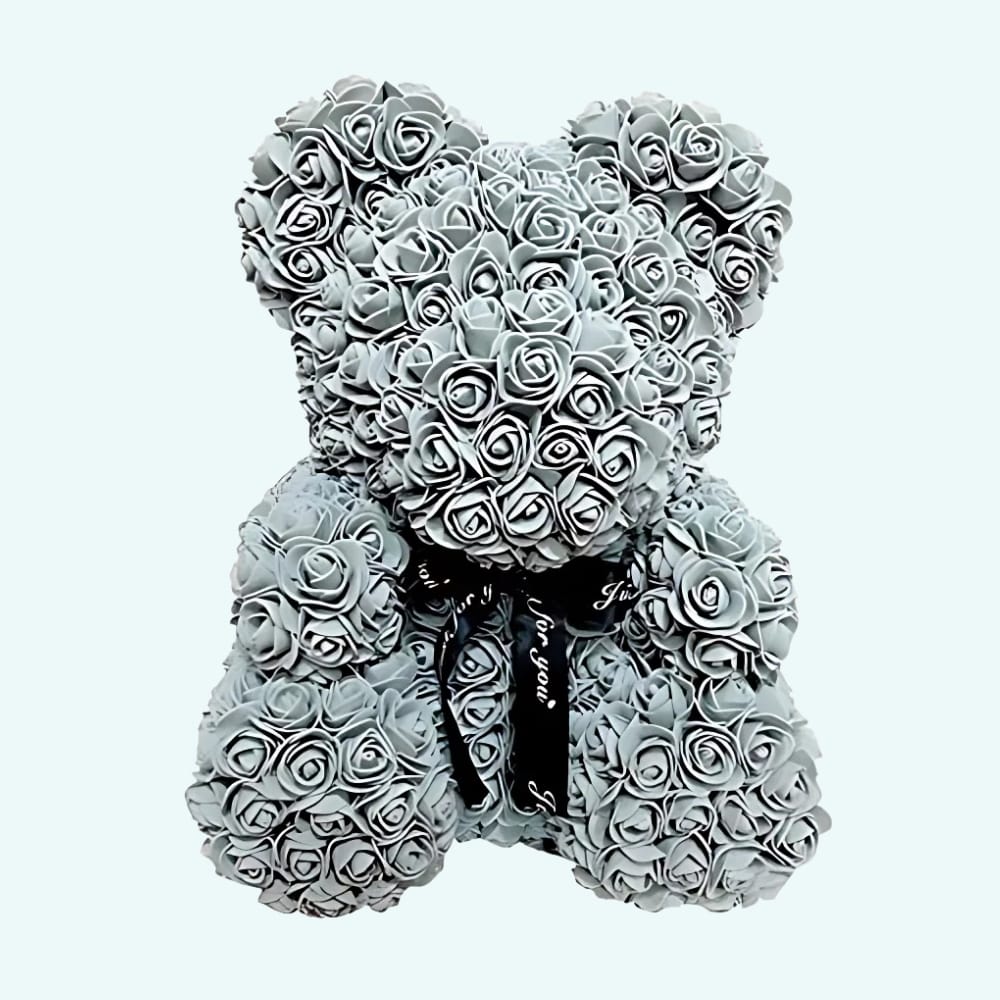 Grijze Knuffelbeer met Bloemenmotief en Zachte Vacht De Knuffel 40cm