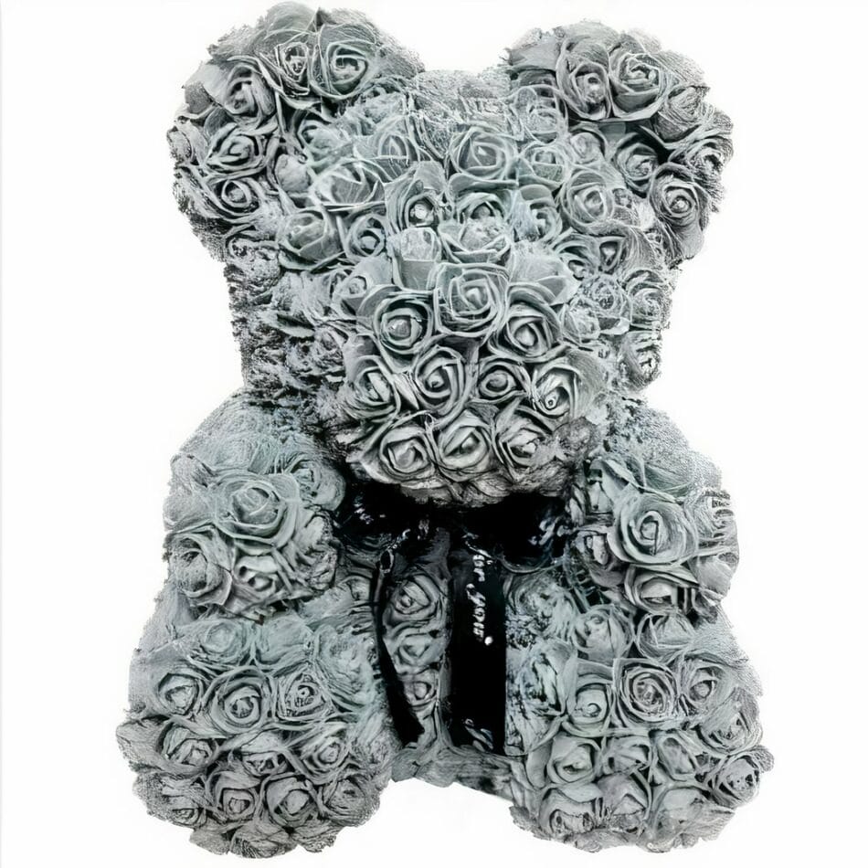Grijze Knuffelbeer met Bloemenmotief en Zachte Vacht De Knuffel