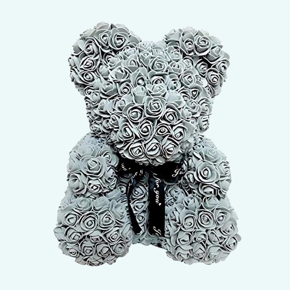 Grijze Knuffelbeer met Bloemenmotief en Zachte Vacht De Knuffel