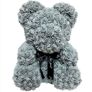 Grijze Knuffelbeer met Bloemenmotief en Zachte Vacht De Knuffel
