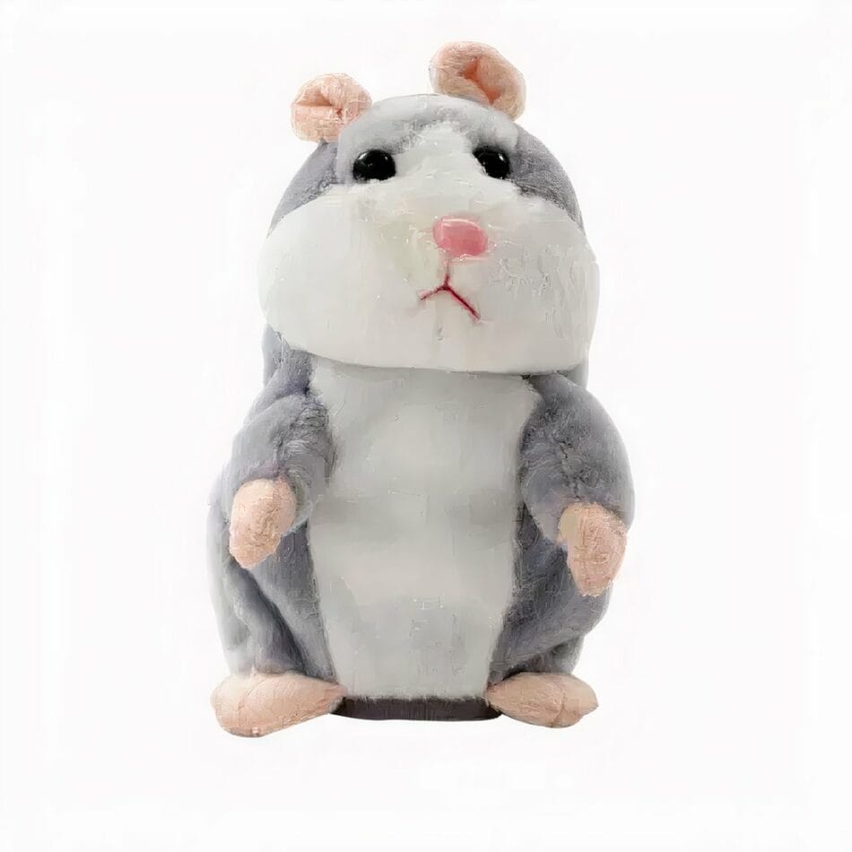 Grijze Pluche Knuffel Hamster Met Praatfunctie En Zingt Af En Toe De Knuffel