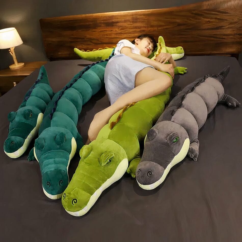 Grijze Reuzen Knuffel Alligator Met Zachte Vacht De Knuffel