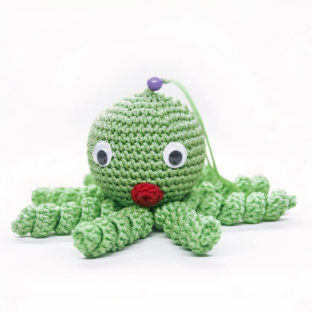 Groene Octopus Knuffel van 12 cm met Zachte Textuur en Gebreide Ogen De Knuffel